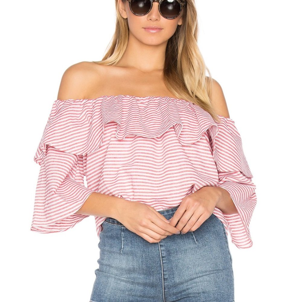 NWT Lovers + Friends Andrea ruffle striped top
